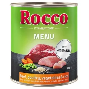 Rocco Menú 12 x 800 g - Pack Ahorro Vacuno con ave, verduras y arroz