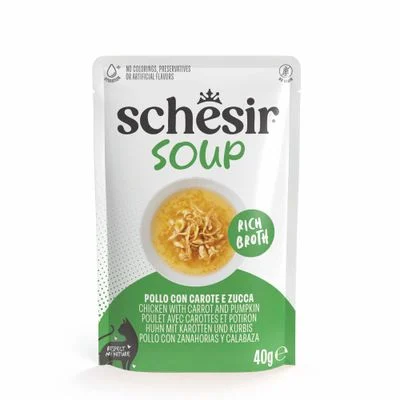 Schesir Cat Soup 24 x 40 g - Pack ahorro Pollo con zanahorias y calabaza