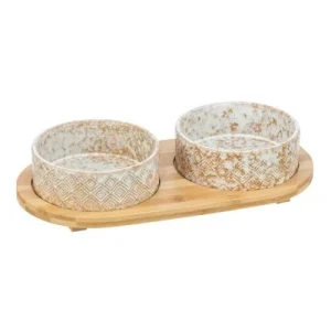 Set de comederos Trixie de cerámica y bambú 2 x 300 ml, 30 x 6 x 12 cm (L x An x Al)