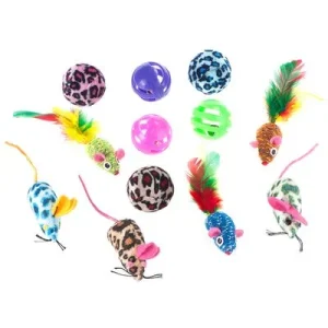 Set de juguetes con pelotas y ratones para gatos Set de 12