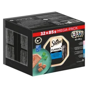 Sheba Multireceta 32 x 85 g en tarrinas comida húmeda para gatos Classic en paté con pescado