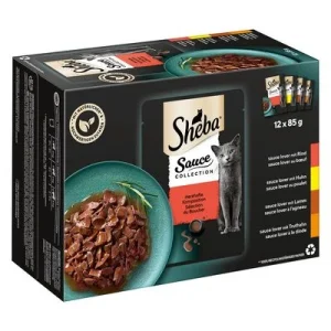 Sheba Multirreceta 144 x 85 g en sobres comida húmeda para gatos Sauce Collection con carne en salsa
