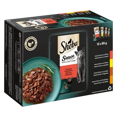 Sheba Multirreceta 144 x 85 g en sobres comida húmeda para gatos Sauce Collection con carne en salsa
