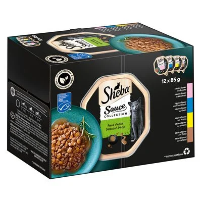 Sheba Multirreceta 144 x 85 g en tarrinas comida húmeda para gatos Sauce Lover (salmón, atún, pollo, pato)