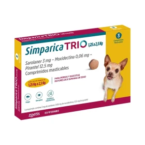 Simparica Trio 1.25 a 2.5 Kg 3 Dosis Masticables