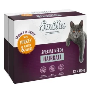 Smilla Bolsitas Adult Hairball Bocaditos en salsa con verduras Pavo y judías verdes (12 x 85 g)