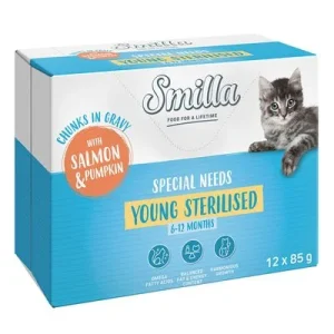 Smilla Bolsitas Young Sterilised Bocaditos en salsa con verduras Salmón y calabaza (12 x 85 g)