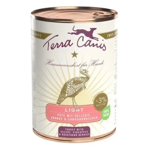 Terra Canis Light 12 x 400 g - Pack Ahorro Pavo con apio, piña y bayas de espino amarillo
