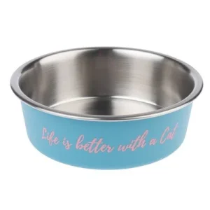 TIAKI "Better With A Cat" comedero de acero inoxidable 450 ml, Diám 14 cm