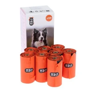 TIAKI Bolsas biodegradables para heces de perro 8 rollos de 15 bolsas cada uno