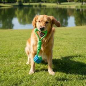 Tootoy! Modedor para Tirar de Cuerda con Pelota Verde y Azul para perros