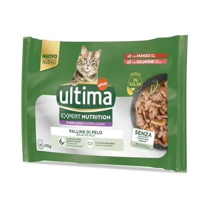 Ultima Cat Expert Nutrition Hairball vacuno y salmón 4 x 70 g