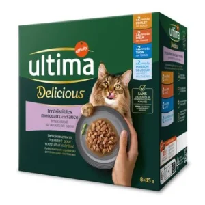 Ultima Cat Sterilised 48 x 85 g - Pack Ahorro Mix II (pollo, vacuno, atún, pescado de mar)