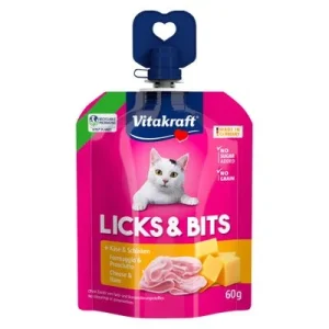 Vitakraft Licks & Bits 16 x 60 g snack para gatos Queso y jamón