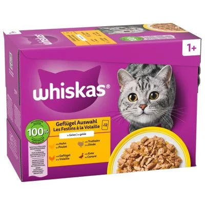 Whiskas 1+ Adult en bolsitas 12 x 85 g - Multipack Selección de aves en gelatina