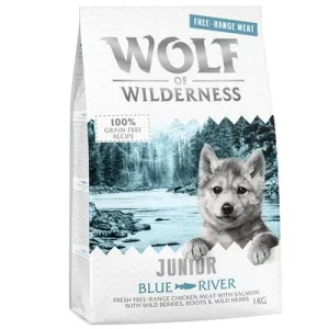 Wolf of Wilderness Junior «Blue River» con pollo de corral y salmón 1 kg