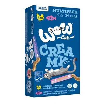 WOW Cat Creamy Snack para gatos 24 x 16 g Pack mixto (2 variedades)