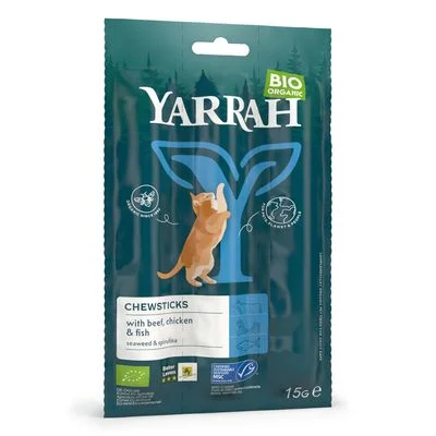 Yarrah Bio barritas con vacuno ecológico, pollo ecológico y pescado Palitos 3 x 15 g