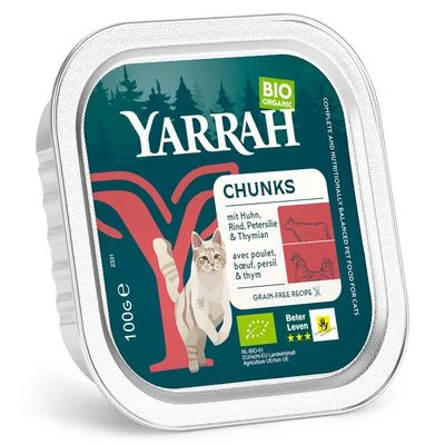 Yarrah Bio Chunks 16 x 100 g Pollo ecológico y vacuno ecológico con perejil ecológico y tomillo ecológico