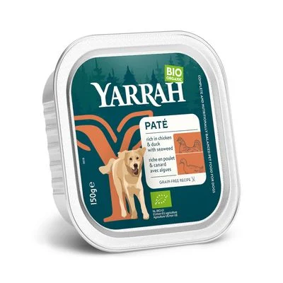 Yarrah Bio en tarrinas 36 x 150 g - Pack Ahorro Paté pollo con pato ecológicos y algas ecológicas