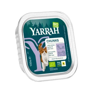 Yarrah - Comida húmeda para gatos Tarrina Chunks con Pollo y Pavo Bio