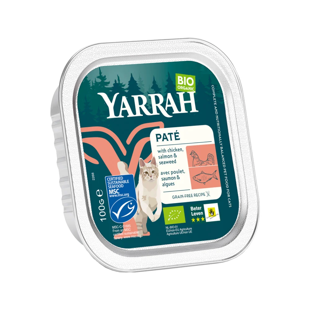 Yarrah. Paté Ecológico para Gato Tarrina con Pollo y Salmón